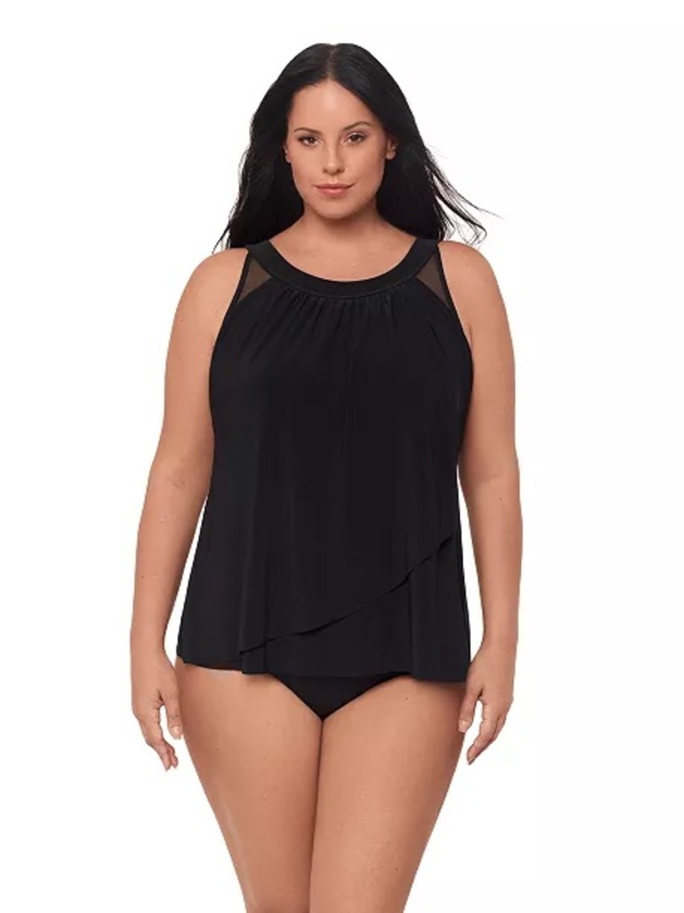 Miraclesuit NWT Black Layered Plus-Size Tankini Swim Top Ursula 18W